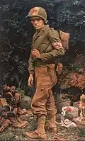 "The Man without a Gun" (1944, Normandy) - painting by Lawrence Beall Smith