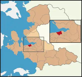 Map showing Narlıdere District in İzmir Province