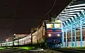 A train at the station at night