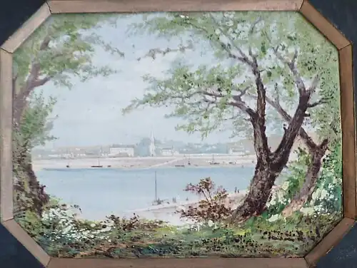 Bénodet vu de Sainte-Marine. This painting on enamel was made by Porquier and is held in the Manoir de Kerazan, foundation Astor.
