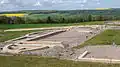 Civil basilica on the Alesia archaeological site. The remains of the walls show the layout of the building.