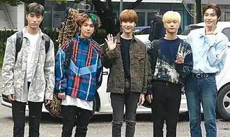 Onewe in September 2019 L–R: Harin, Giuk, Dongmyeong, Kanghyun, and Yonghoon