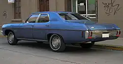 1970 Chevrolet Biscayne four-door sedan. The brightwork around the windows and side moldings are non-stock items that were added later.