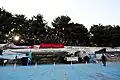 The slogan "Israel will not see more than five years into the future" inscribed on a missile during the Sacred Defense Week exhibition in Mashhad (2019)