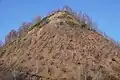 Detail of one of the two red shale slag heaps at Les Télots.