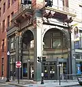A close-up of the arched entrance at Westminster and Union