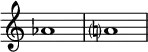 {
\override Score.TimeSignature
#'stencil = ##f
\relative c'' {
\time 4/4
aes1 a?
} }