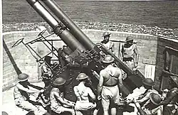 3.7inch heavy anti-aircraft gun at Fort Lytton 1943.