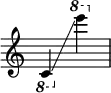 
{
    \override Score.SpacingSpanner.strict-note-spacing = ##t
    \set Score.proportionalNotationDuration = #(ly:make-moment 1/8)
    \override Score.TimeSignature #'stencil = ##f
    \relative c {
        \time 2/4
        \ottava #-1 c4 \glissando \ottava #1 e''''
    }
}
