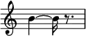 {
\override Score.TimeSignature #'stencil = ##f \relative c'' {
\time 2/4
b4~ b16 r8.
}
}