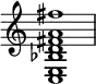 
{
    \override Score.TimeSignature #'stencil = ##f
        \time 4/4

        <c e bes fis' a' d' fis''>1
}
