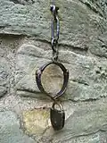 Jougs at the entrance to the parish kirk in Abernethy, Perthshire