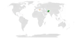 Map indicating locations of Afghanistan and Greece