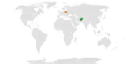 Map indicating locations of Afghanistan and Poland