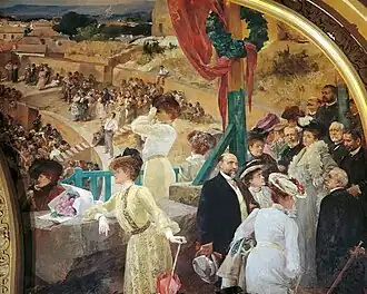 19th century wall painting by Albert Maignan inside the Le Train Bleu restaurant, in the main hall of Paris-Lyon station