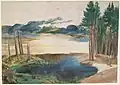 Landscape with a Woodland Pool, c. 1497, watercolour and gouache, 26.2&nbsp;×&nbsp;35.6&nbsp;cm, British Museum, London