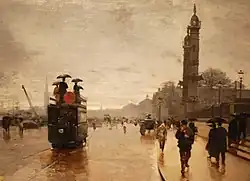 Tramway devant les Quinconces par temps de pluie 1880