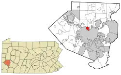 Location in Allegheny County and state of Pennsylvania