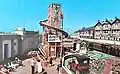 A closer view of the helter skelter and car ride, 1970s