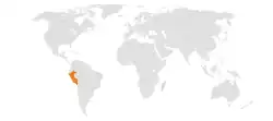 Map indicating locations of Andorra and Peru