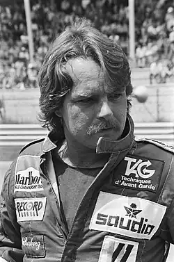 Black-and-white photograph of Keke Rosberg