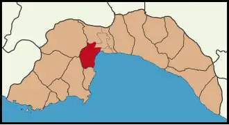 Map showing Konyaaltı District in Antalya Province