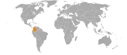 Map indicating locations of Antigua and Barbuda and Colombia