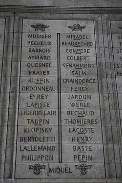 Stone tablet engraved with lists of names.