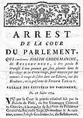 Parlement document dated 28 July 1774, which condemns Joseph Grodemanche called Bellehumeur (1/4)