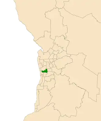 Map of Ashford, South Australia with electoral district of Adelaide highlighted