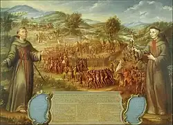 The destruction of the mission of San Sabá in the province of Texas, ca. 1765. José de Páez