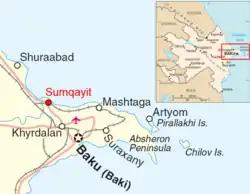 Map of the Absheron peninsula and surrounding islands, with Chilov to the right