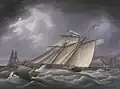 British armed top sail schooner off Malaga, Spain, in the collection at The Mariners' Museum