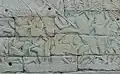 Cambodian soldier uses a thrust kick to the chest of a Cham soldier. Thrust kicks are still used in pradal serey matches today. Bas-relief at the Banteay Chhmar(12th/13th century).