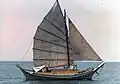 The Jusa Laut, a 28'/8.5 m (LOD) bedar, sailed by Michael Munro off the coast of Terengganu, 1994