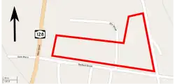A map of the district, showing its boundary as a bright red line