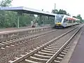 GTW 2/6 coupled set towards Friedberg stops in Hanau Nord