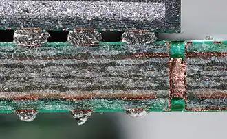 Cross-cut section of a multilayer via