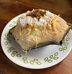 Bibingka, a rice cake with toppings
