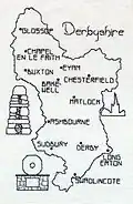 Modern Holbein-stitched map of Derbyshire