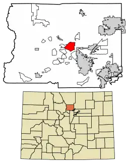 Location of the Lazy Acres CDP in Boulder County, Colorado