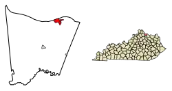 Location of Augusta in Bracken County, Kentucky.