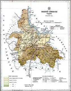 Map of Brassó County in the Kingdom of Hungary