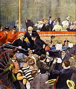 Gaetano Bresci assassinates Umberto I of Italy, cover of La Domenica del Corriere, 5 August 1900