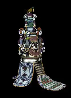 Beaded Crown (Ade) of Onijagbo Obasoro Alowolodu, The Ogoga of Ikere Ekiti; late 19th century; basketry frame, covered with beaded cloth; 95.9 x 24.1&nbsp;cm (373⁄4 x 91⁄2 in.); Brooklyn Museum