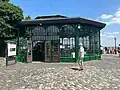 Budavári Sikló is a funicular railway station, at river level, that connects to Buda castle. July 2023