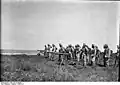 Schutztruppe machine gun detachment with what are probably MG 01s mounted on tripod mounts in Deutsch-Ostafrika, between 1906 and 1918.
