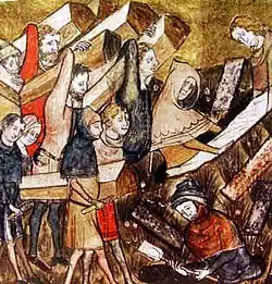 Medieval illumination representing the plague