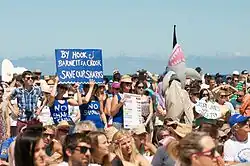 Image 10Anti-cull protesters on Perth's Cottesloe Beach in Western Australia in 2014 (from Shark culling)