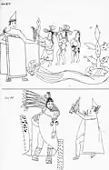 Plates 15 and 16. The sorcerers receive the water of Cuextecatl, Moctezuma Xocoyotzin.